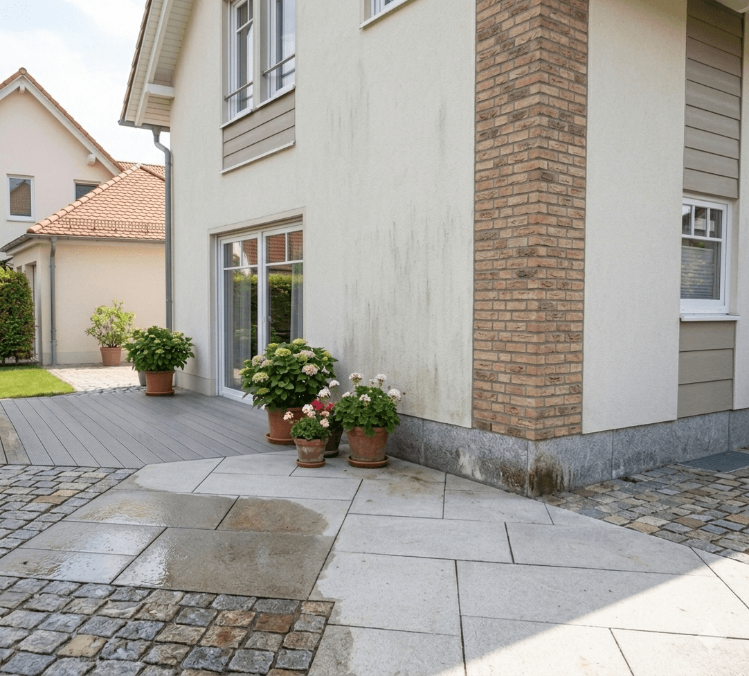Gebäudefassade nach professioneller Reinigung