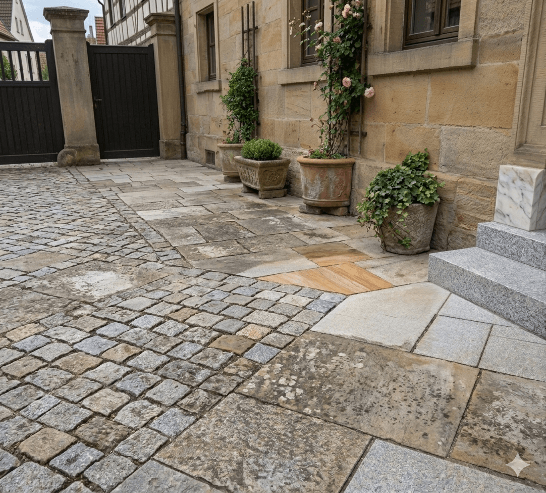 Detailansicht gereinigter Stein- und Mauerwerksoberfläche